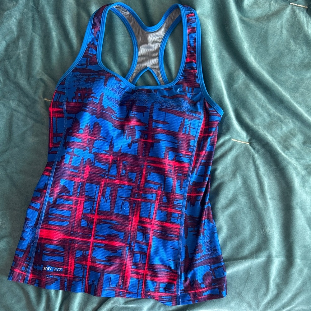 Nike Blue and Red Graphic Tank Top